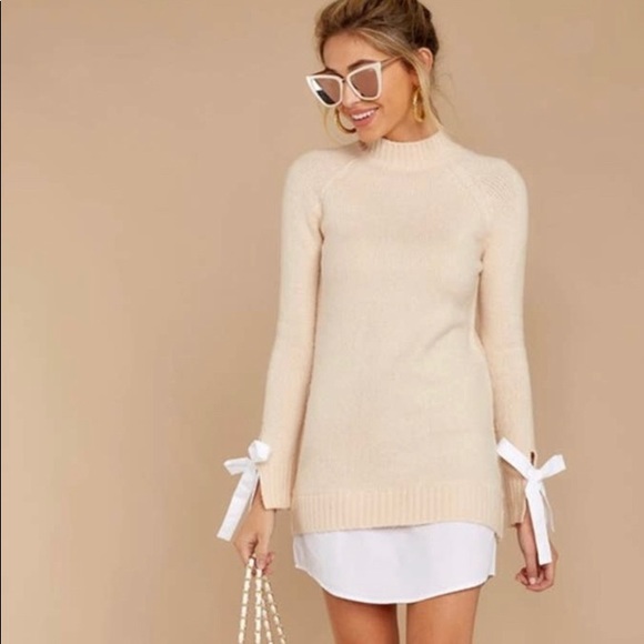 English Factory Dresses & Skirts - NWT English Factory Flirting with Brunch Beige White Sweater Dress Size M